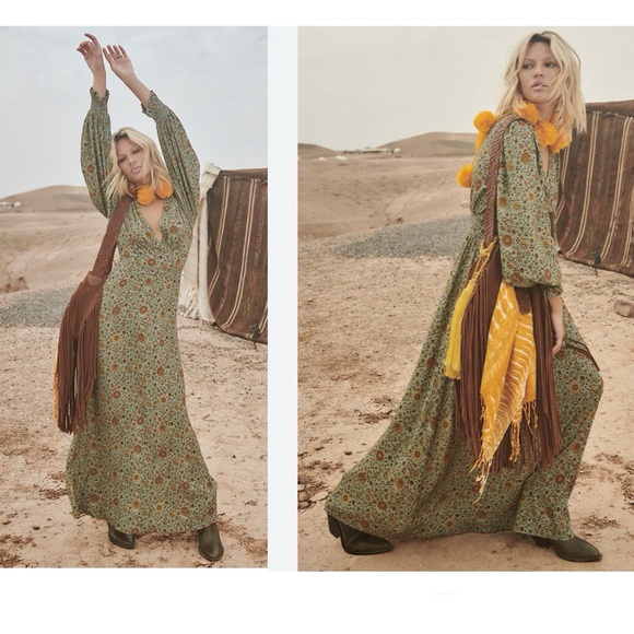 NWT! Spell x Free People "The Lady Untamed" Floral Gown in Matcha Med MSRP $289 - Picture 2 of 14